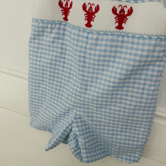 Boy’s Classic Whimsy Lobster Embroidered One Piece Romper Outfit 3T - Picture 3 of 7